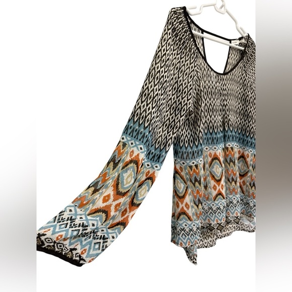 Blu Pepper Women's Sheer Blouse Long Sleeve Boho Style Multicolored Size M - Picture 3 of 7